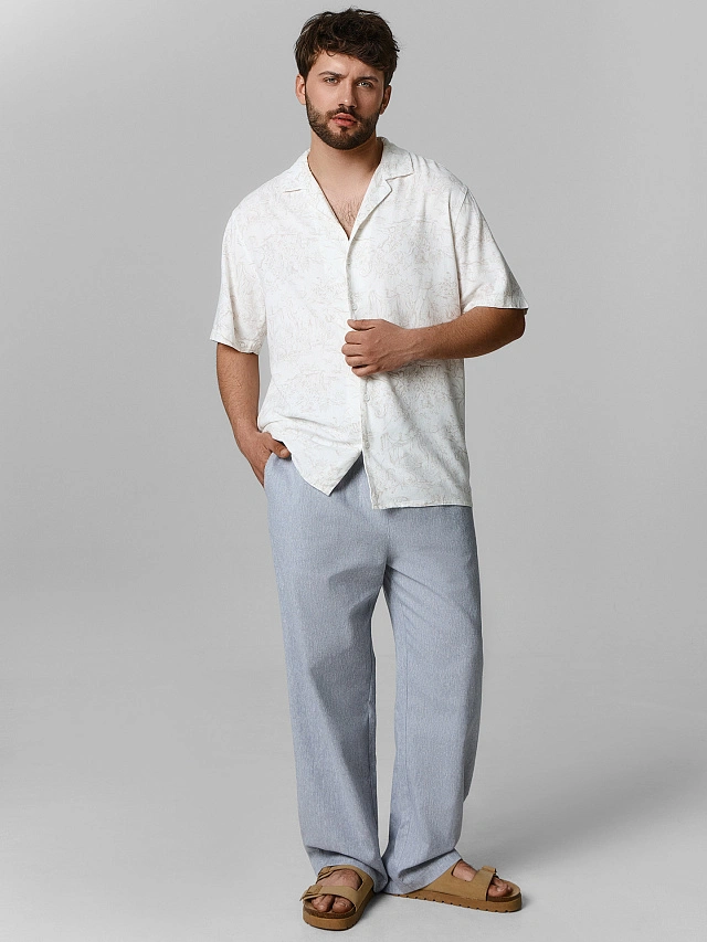 

Брюки мужские серые прямого кроя льняные, Двухцветный серый, 25-5605Ц-9