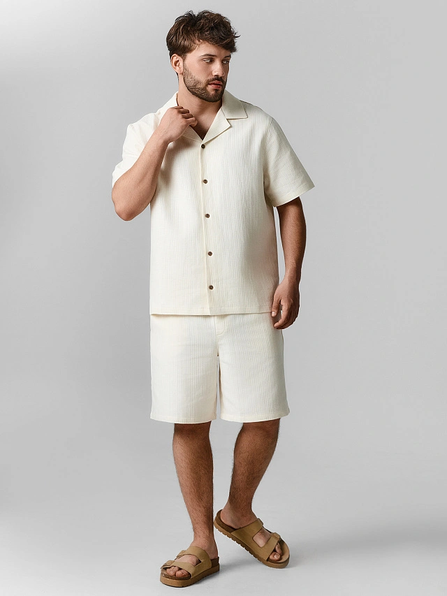 

Комплект мужской бежевый льняной, Св.молочный, 25-5717Ц-9