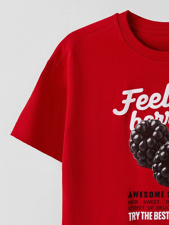 Футболка для девочек красная с надписью из хлопка - 6