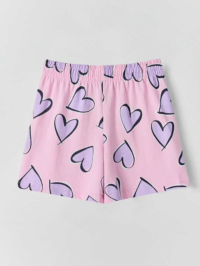 Комплект для девочек розовый с принтом в сердечко из хлопка - 8
