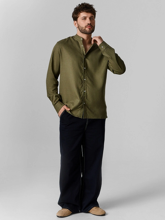 Рубашка мужская зеленая прямого кроя льняная - 3