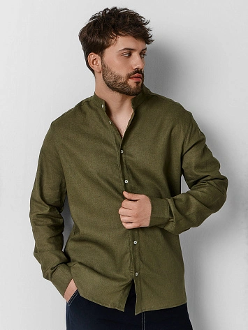 Рубашка мужская зеленая прямого кроя льняная