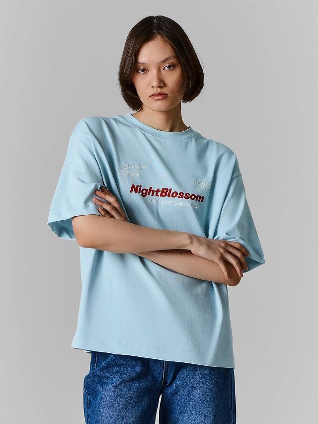 Футболка женская голубая с надписью оверсайз - 2