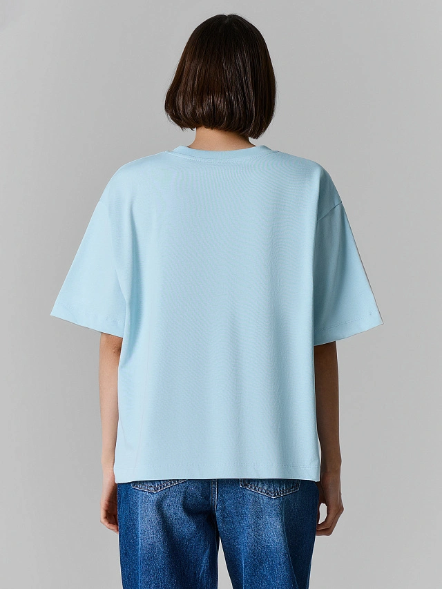 Футболка женская голубая с надписью оверсайз - 3