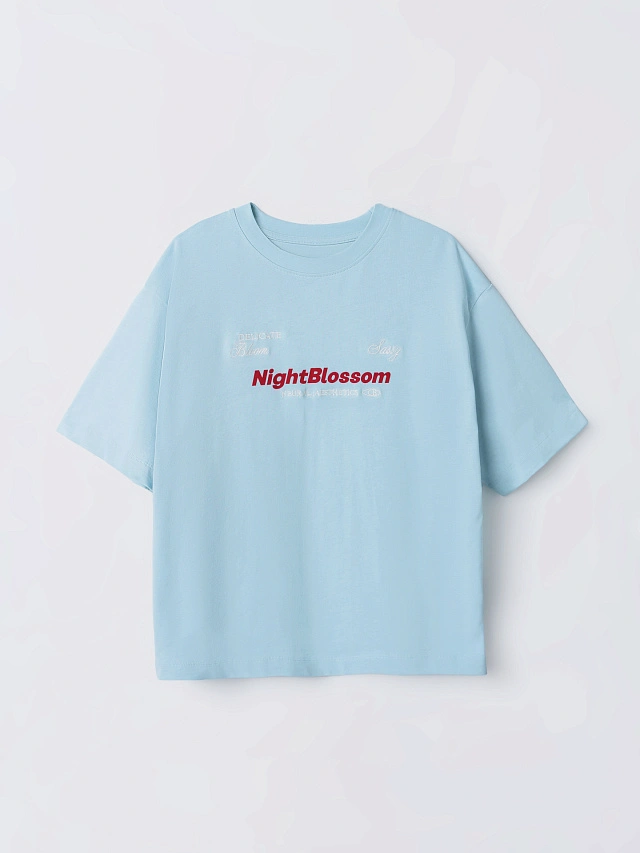 Футболка женская голубая с надписью оверсайз - 5