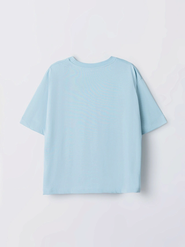 Футболка женская голубая с надписью оверсайз - 7