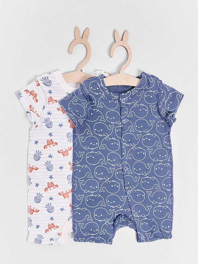 

Полукомбинезон нательный детский (2шт.), Крабики и медузы на полоске +киты на синем, 25-41865П-2