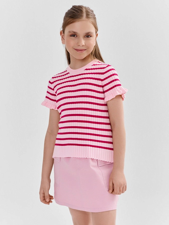 Джемпер для девочек в полоску с декоративными рюшами