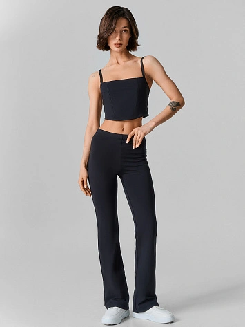 Брюки-клеш спортивные женские черные с высокой посадкой