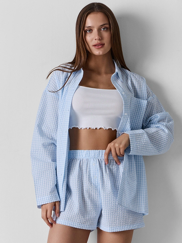 Шорты домашние женские голубые в полоску - 2