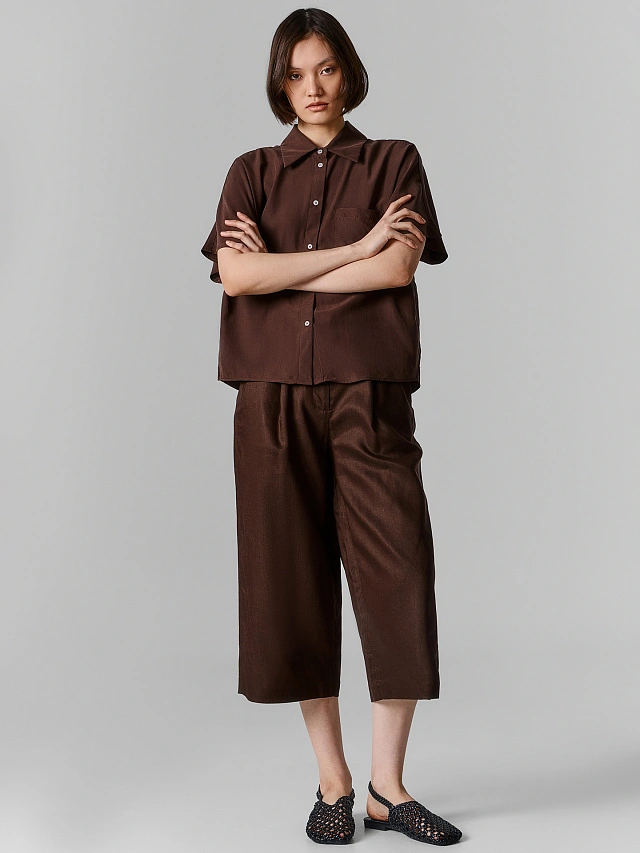 

Брюки-кюлоты женские коричневые свободного кроя льняные, Кофейное зерно, 25-40714Ц-9К