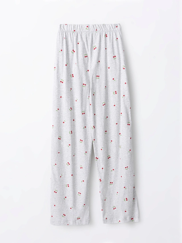 Брюки домашние женские серые с принтом вишни из хлопка - 8
