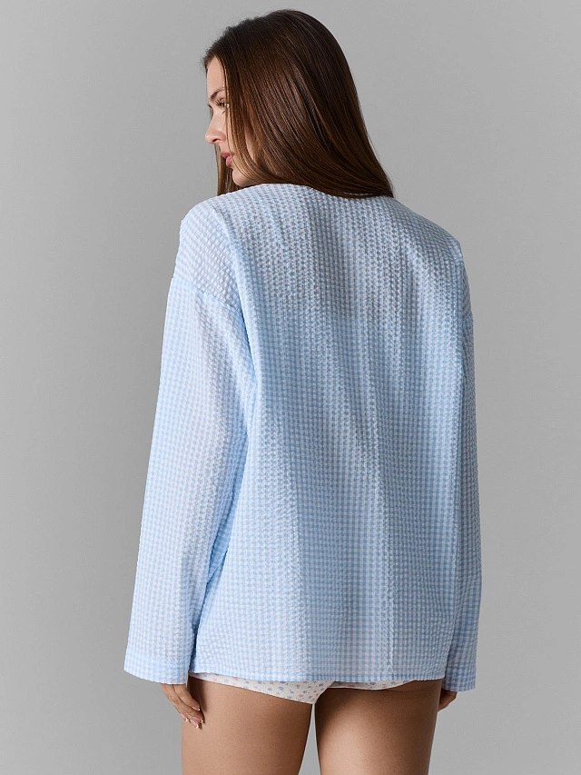 Рубашка домашняя женская голубая в клетку - 6