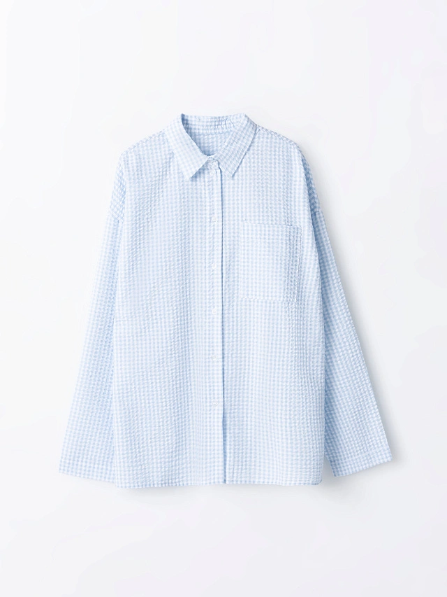 Рубашка домашняя женская голубая в клетку - 8