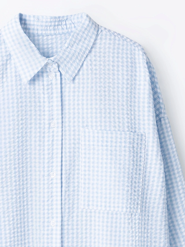 Рубашка домашняя женская голубая в клетку - 9