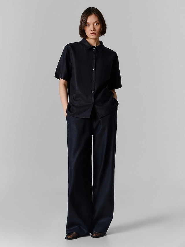 Костюм домашний женский черный свободного кроя льняной