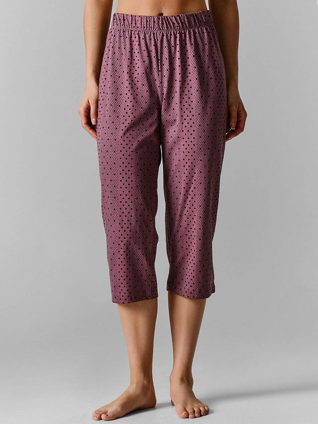 Бриджи домашние женские фиолетовые в горошек из хлопка - 2