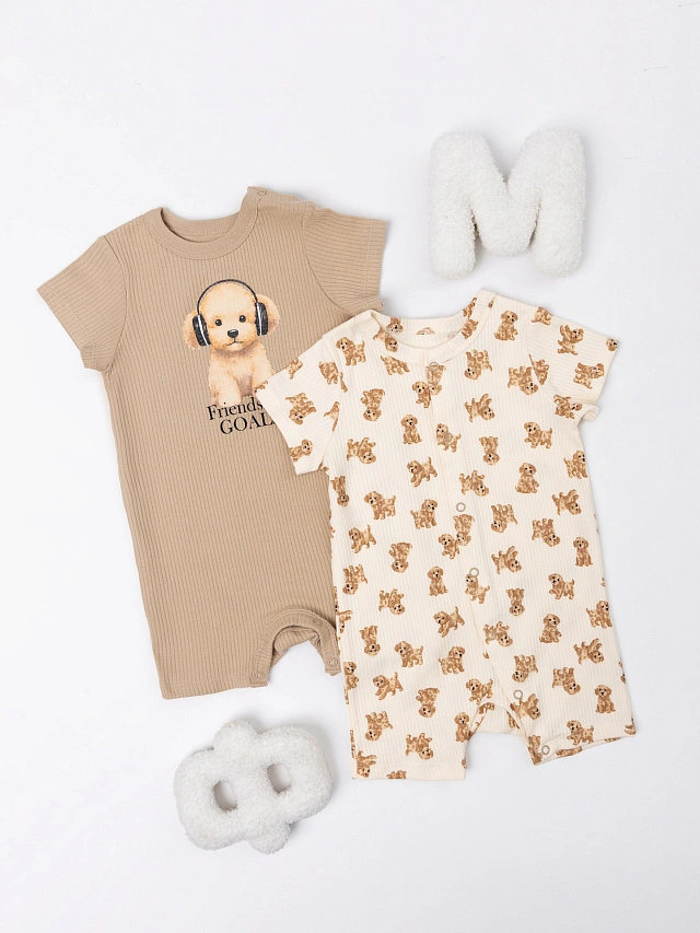 

Полукомбинезон нательный детский (2шт.), Ирландский крем +собачки на молочном, 25-41833П-2