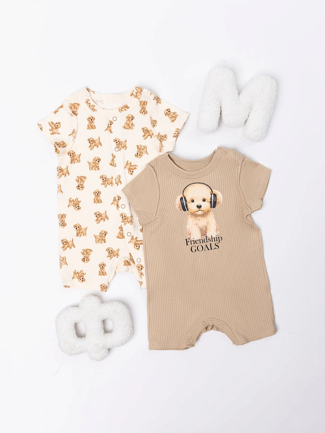 

Полукомбинезон нательный детский (2шт.), Ирландский крем +собачки на молочном, 25-41865П-2