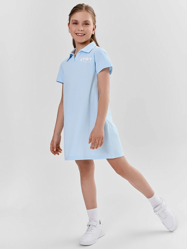 Платье поло для девочек голубое прямое