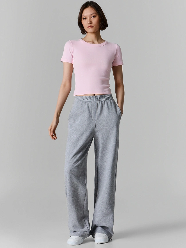 Брюки спортивные женские серые прямого кроя из хлопка