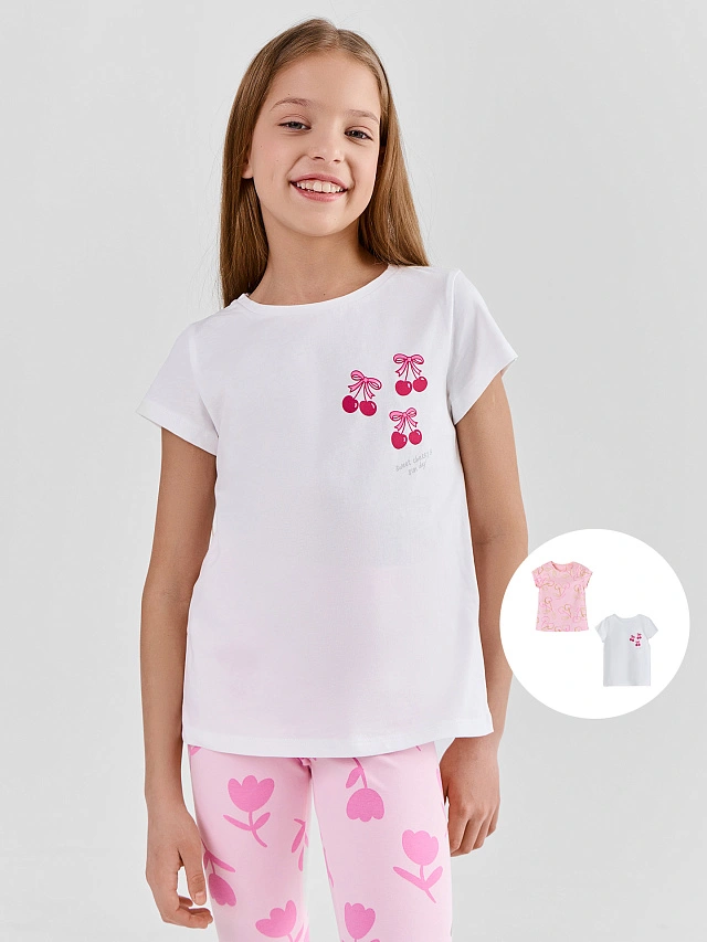 Футболка для девочек из хлопка в наборе, 2 шт