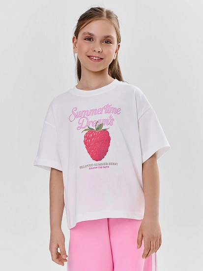 картинка Футболка для девочек белая с принтом из хлопка от известного бренда одежды для девочек Mark Formelle