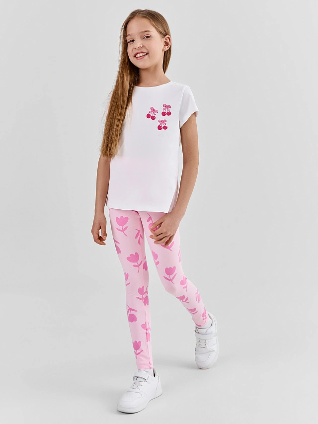 Леггинсы для девочек розовые с цветочным принтом