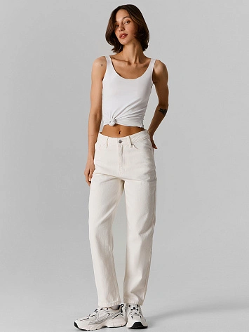 Джинсы женские белые mom fit с высокой посадкой