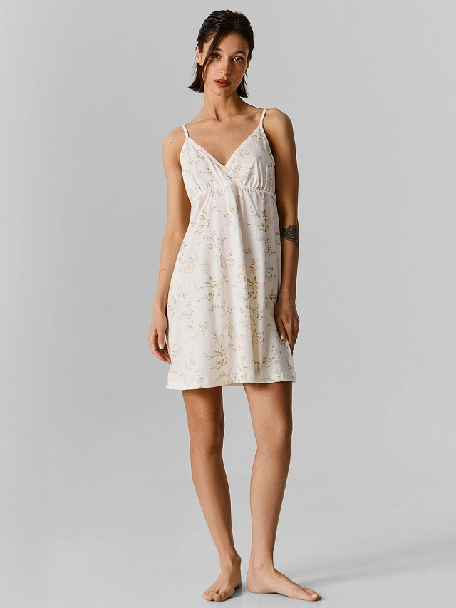 Комбинация женская молочная с цветочным принтом из хлопка - 2