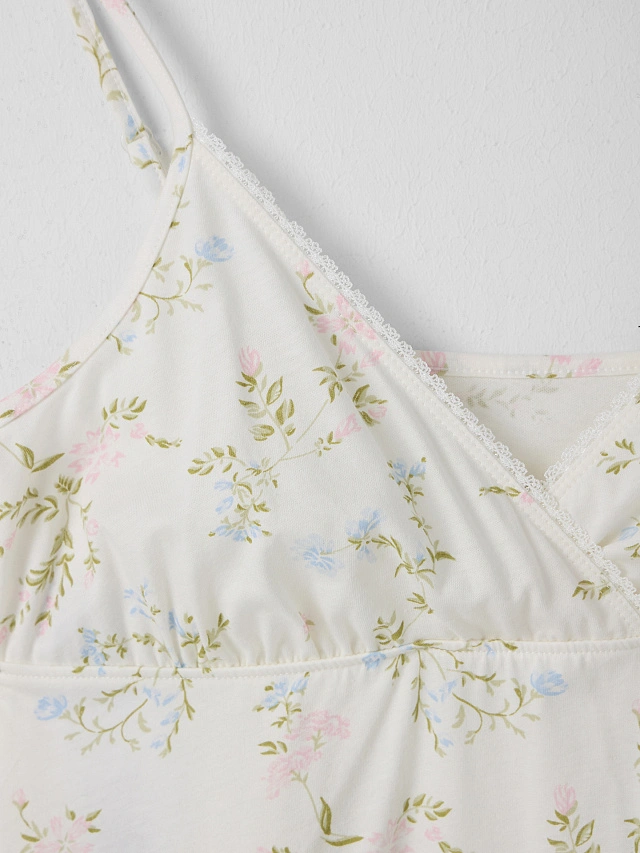 Комбинация женская молочная с цветочным принтом из хлопка - 5