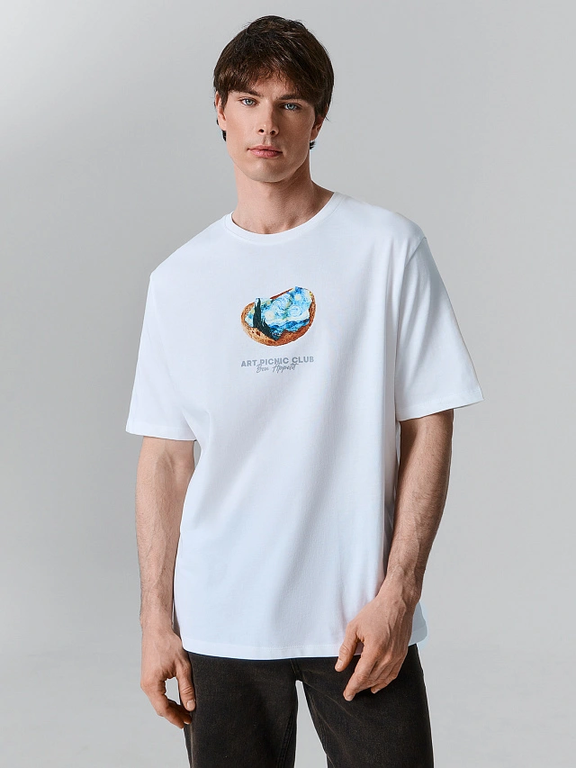 Футболка мужская белая с принтом из 100% хлопка