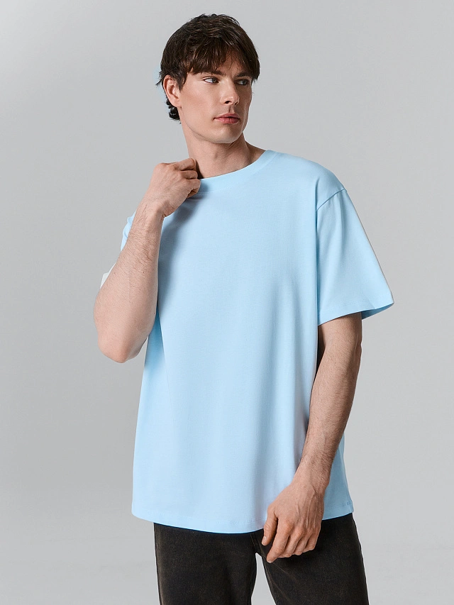 Футболка мужская голубая однотонная из хлопка