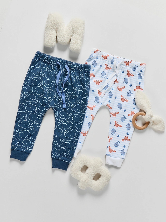 Ползунки детские голубые из хлопка в наборе, 2 шт