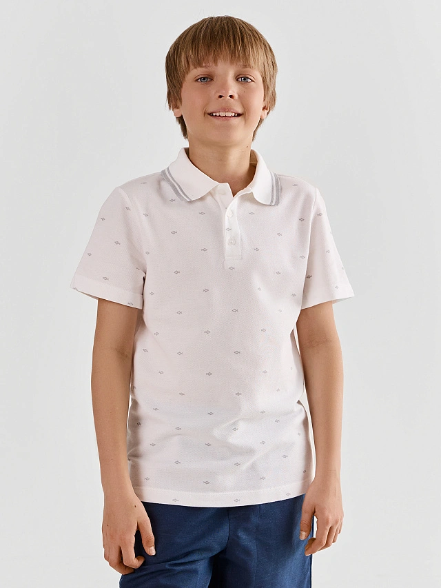 Поло для мальчиков белое с узором из хлопка пике