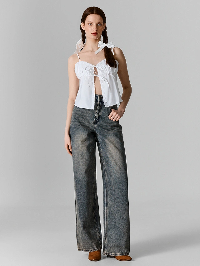 Джинсы женские baggy fit синие с эффектом выцветания