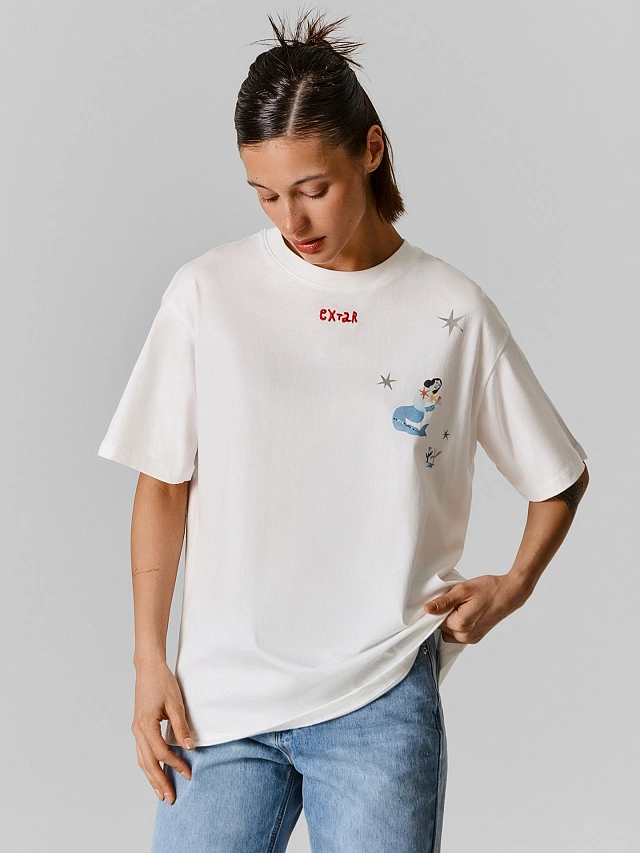 Футболка женская белая с принтом оверсайз из хлопка