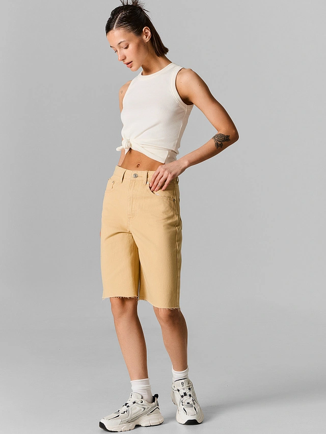 Шорты джинсовые женские бежевые с высокой посадкой