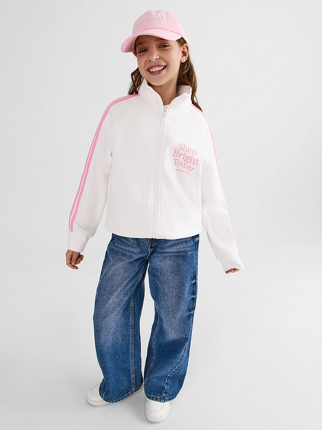 Толстовка для девочек белая с лампасами на молнии