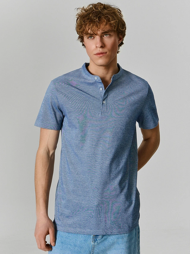 Поло мужское голубое из хлопка пике