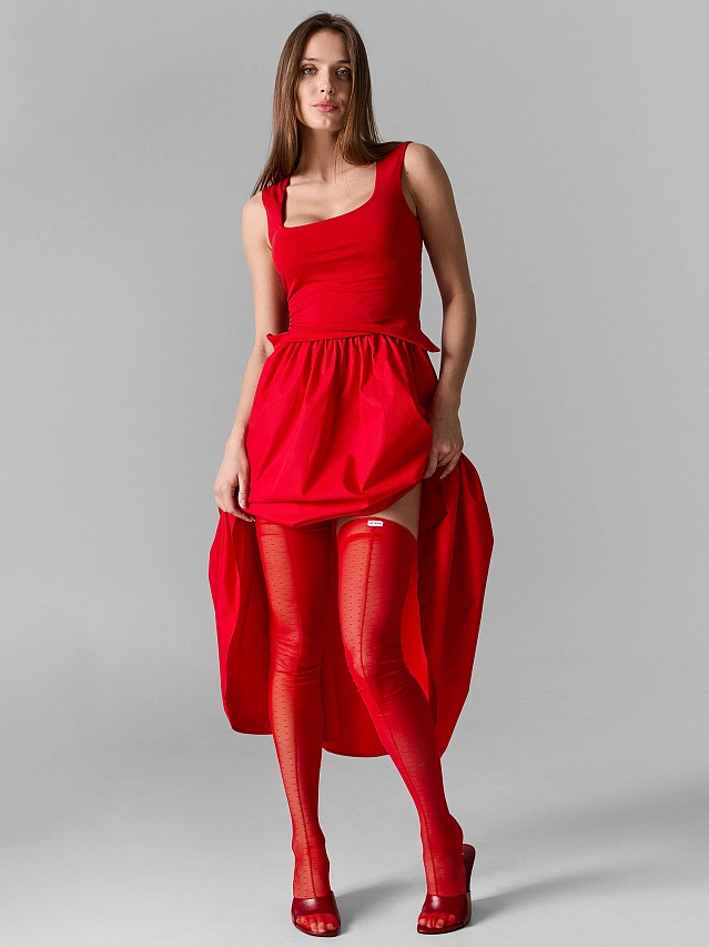 Чулки женские красные без резинки с имитацией шва