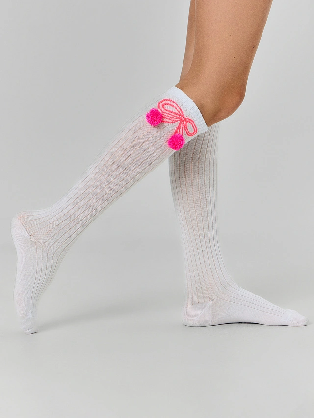 Гольфы для девочек белые с рисунком в виде бантика