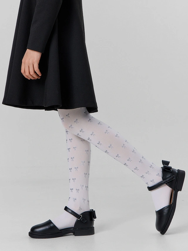 Колготки капроновые детские белые 60 ден с узором бантиков