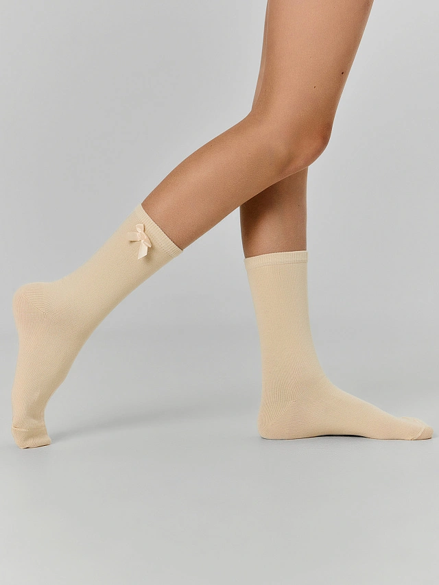 

Носки для девочек бежевые с декоративными бантиками, Нюдовый, B5-26430K