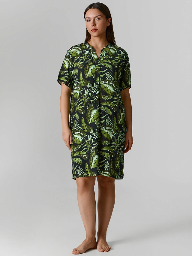 Туника женская зеленая с тропическим принтом