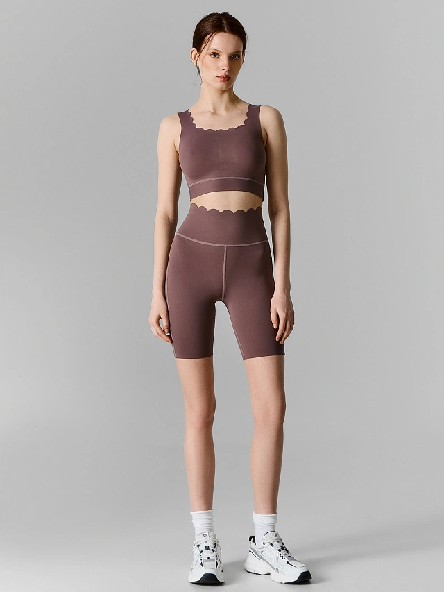 Шорты спортивные женские коричневые с высокой посадкой