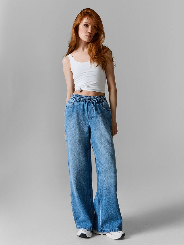 Джинсы женские wide leg синие - 2