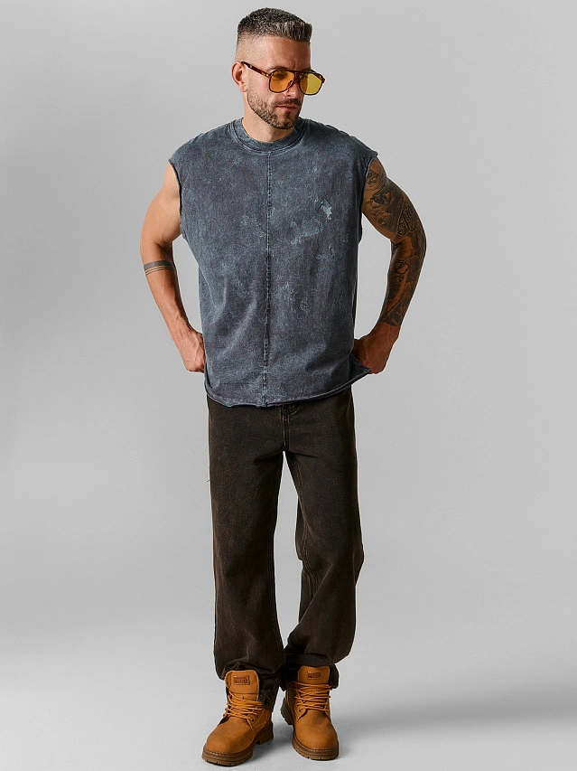 

Футболка мужская без рукавов серая, Acid wash обсидиан, 25-ОБР5806Ц-0