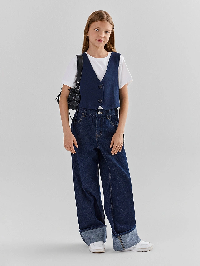 Джинсы wide leg для девочек синие