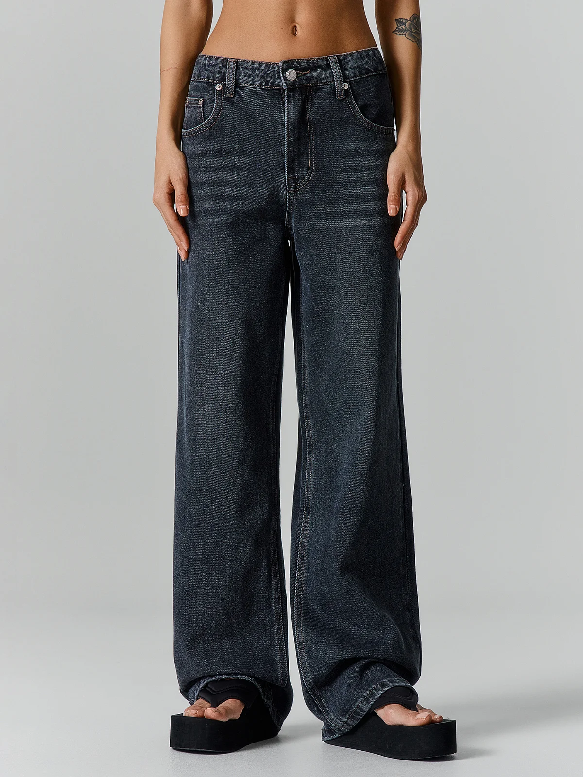 Джинсы Wide leg fit женские серые - 5